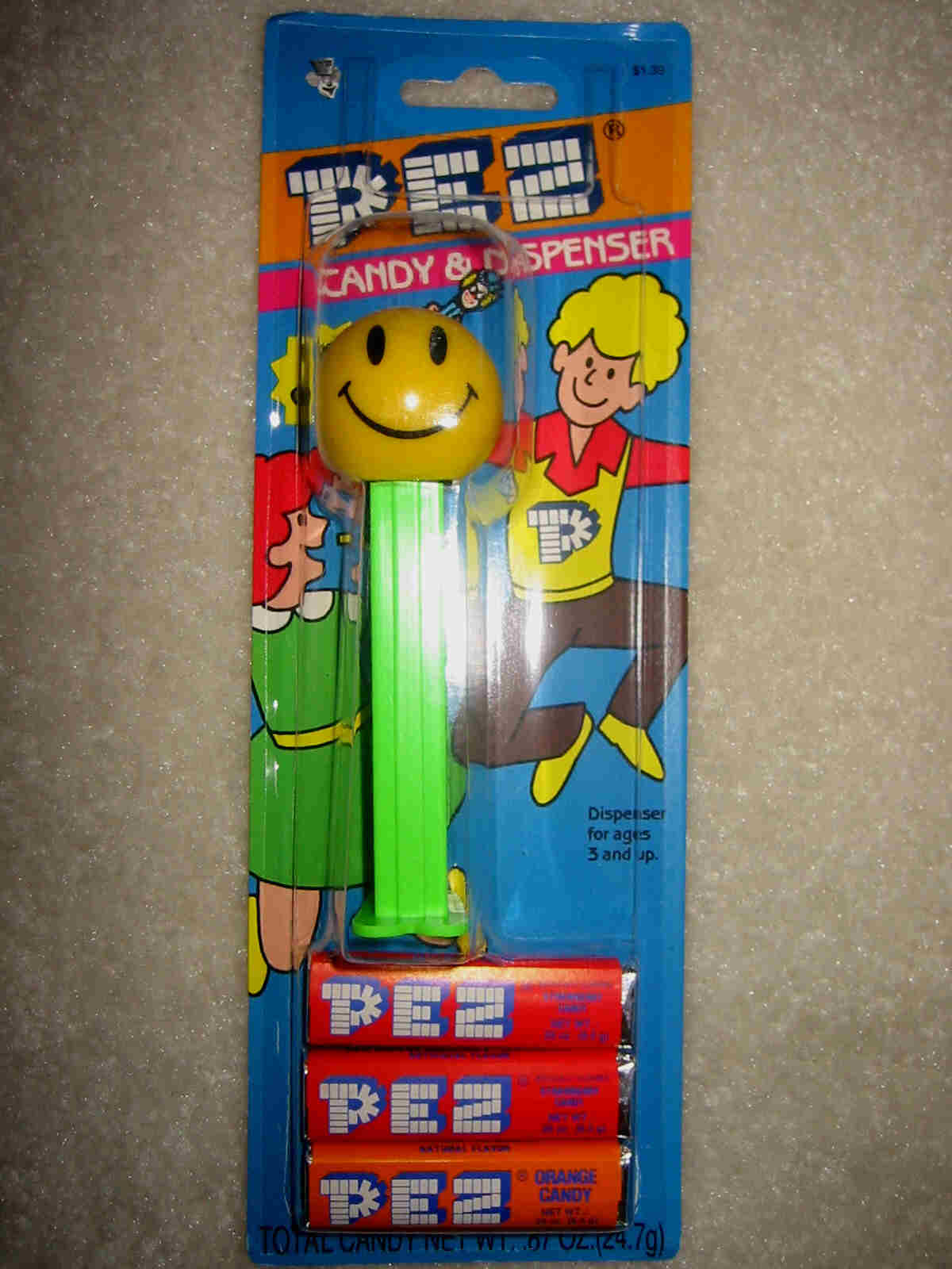 Happy Face Pez - Neon Green (MOC) - Click Image to Close