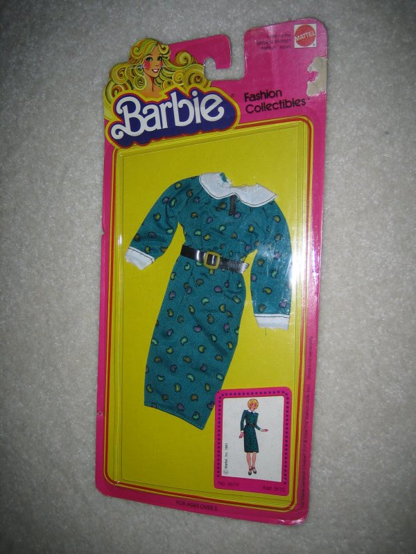 Barbie Doll Teal Print Dress - Click Image to Close