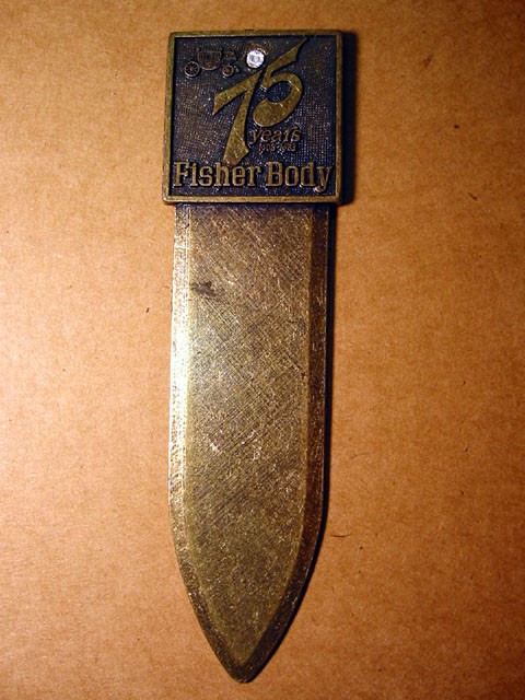 Letter Opener -- Fisher Body 75th Anniversary - Click Image to Close